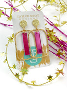 Taylor Shaye: Pink Mirror Stick Hoop Earrings - Rectangle - Obsession Boutique