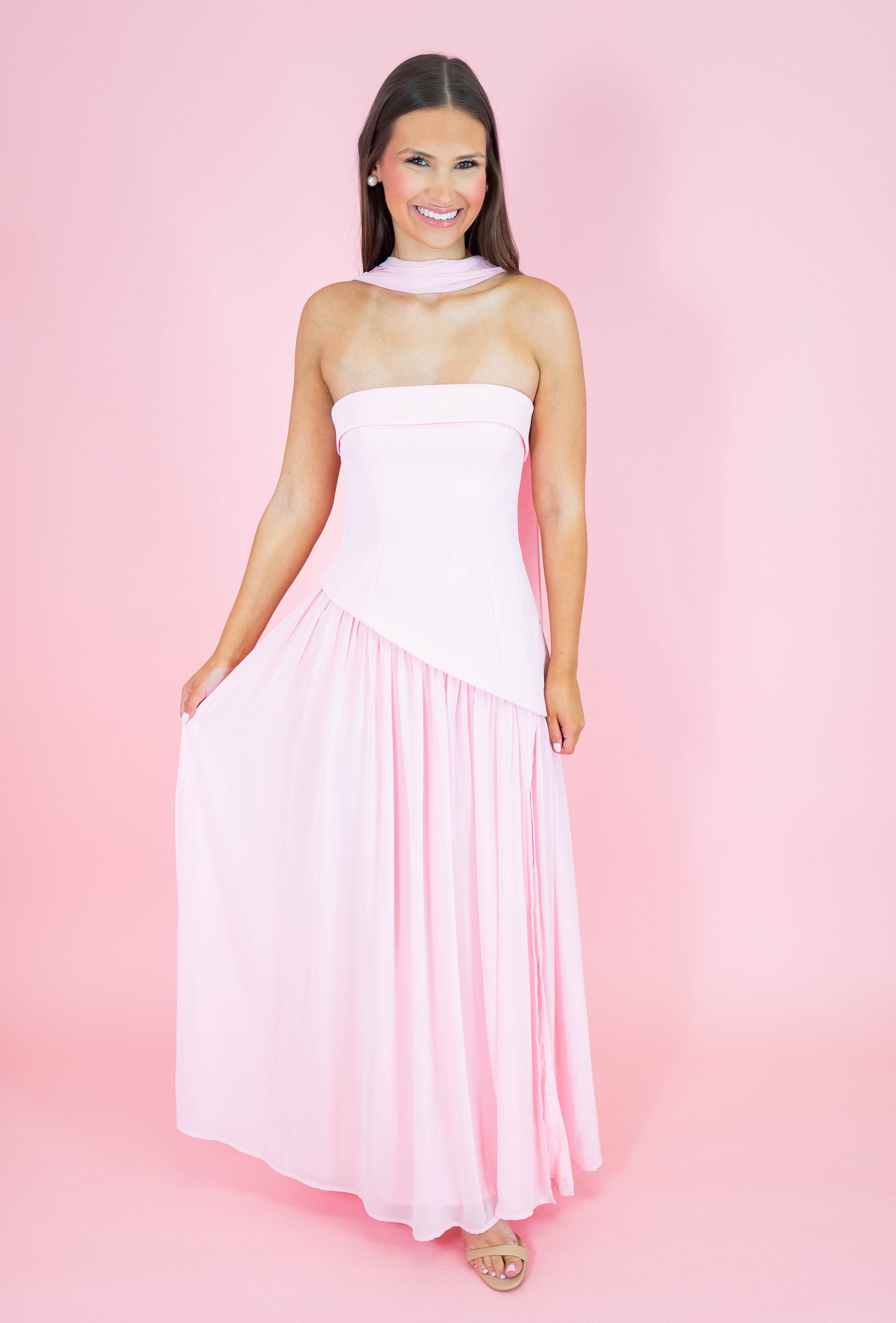 flowy maxi dress pink The Blushing Belle white beach dress short and adjustable spaghetti straps YGroup_Y25553UHJT Color:Wine Crinkle Patent