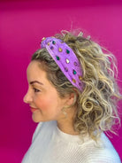Golden Lily: Mardi Gras Velvet Rhinestone Headband - Lavender - Obsession Boutique