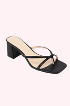 Elia Thong Strap Square Toe Block Heel Sandals - Black - Obsession Boutique