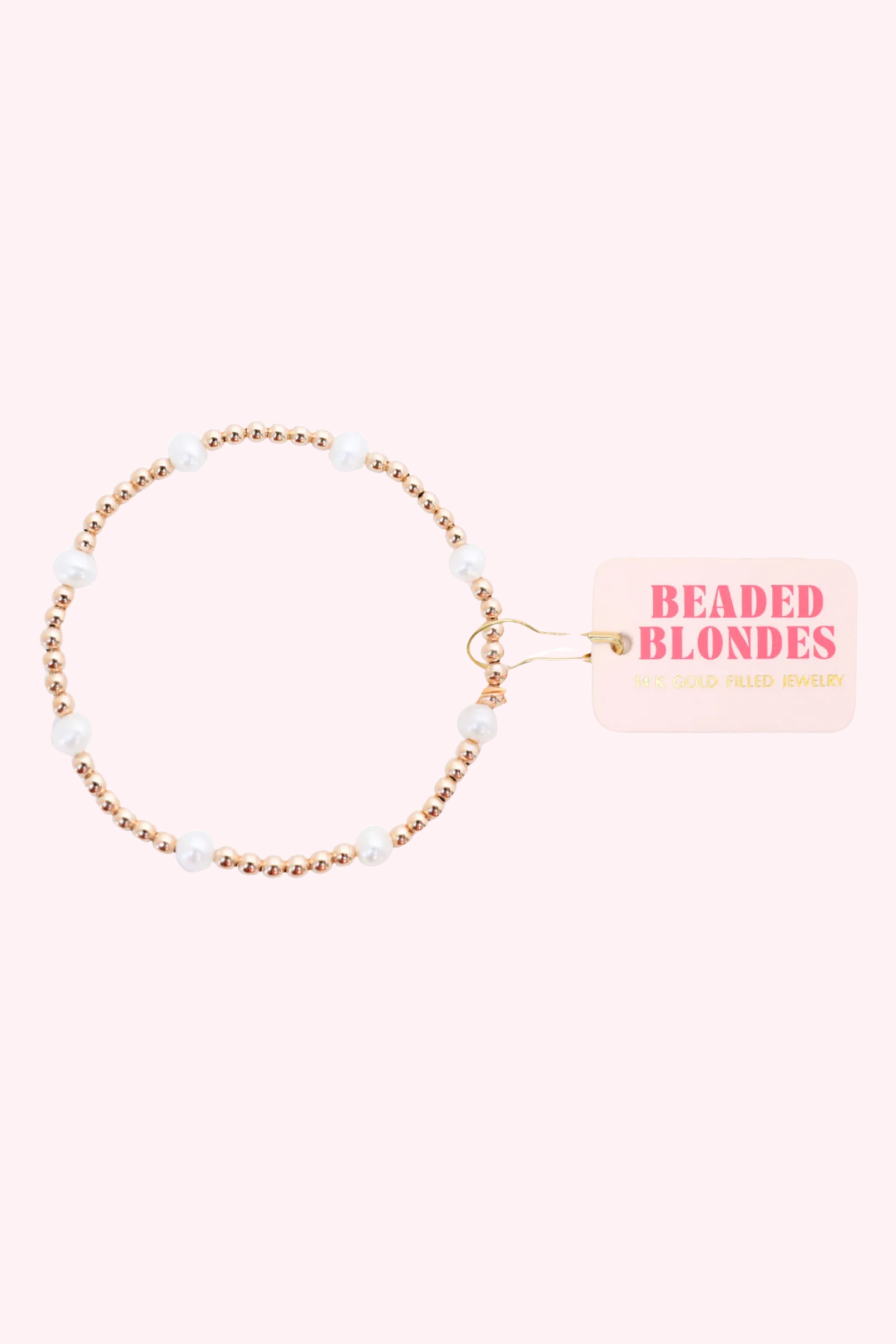 Beaded Blondes: Kate Pearl Bracelet in Gold - Obsession Boutique