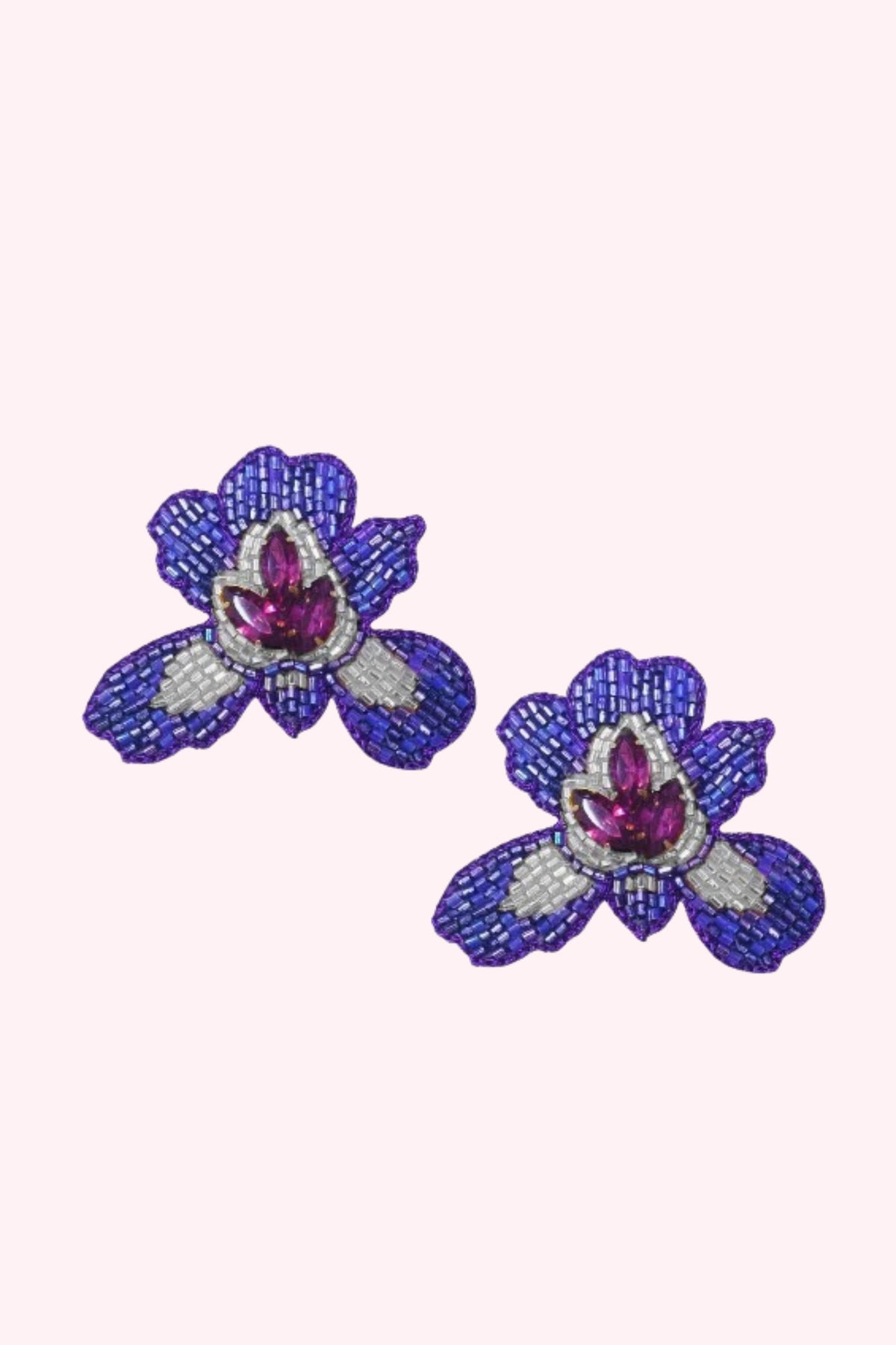 Golden Lily: Mardi Gras Iris Flower Stud Earrings - Obsession Boutique