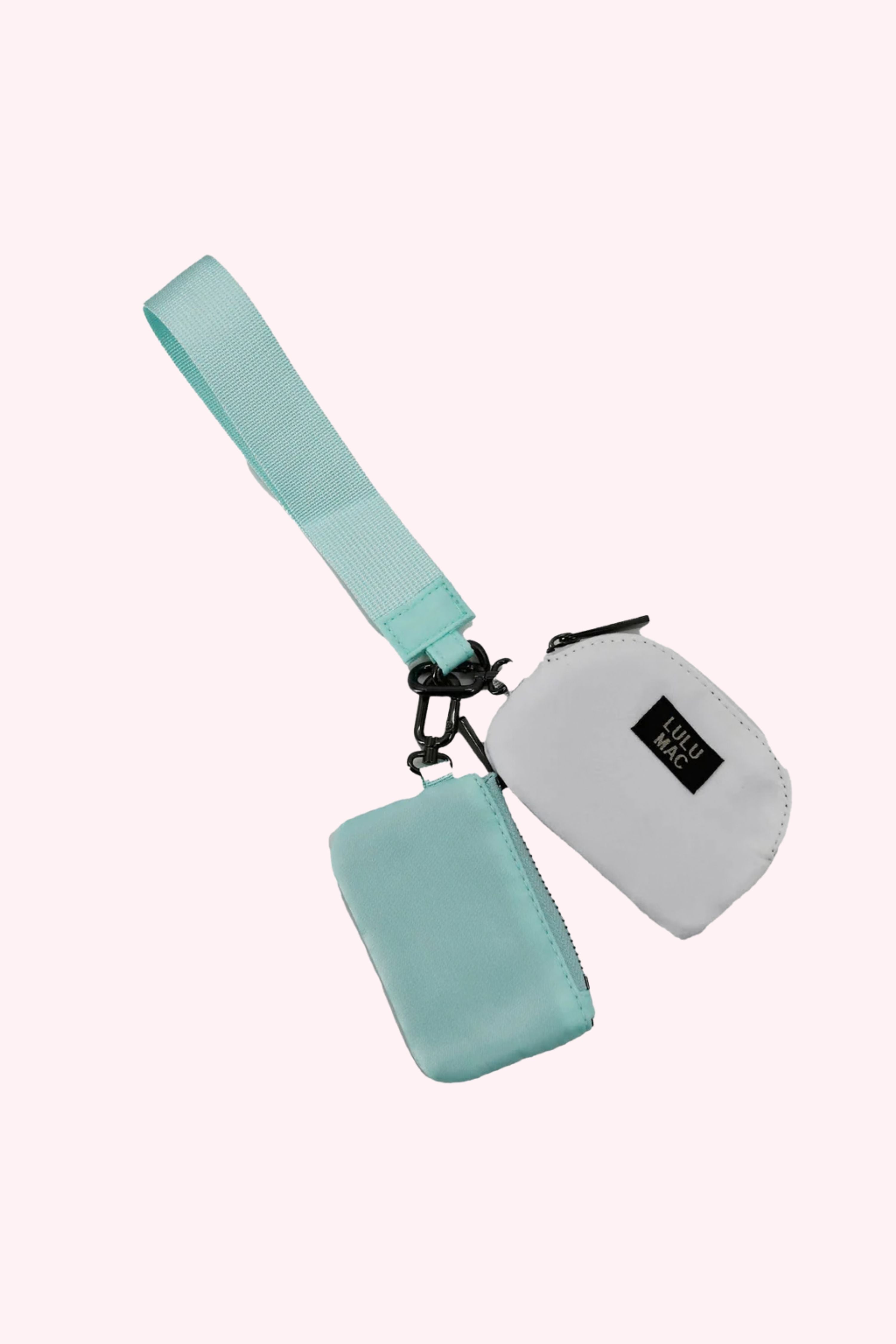 Turquoise lanyard with a small pouch on a white background