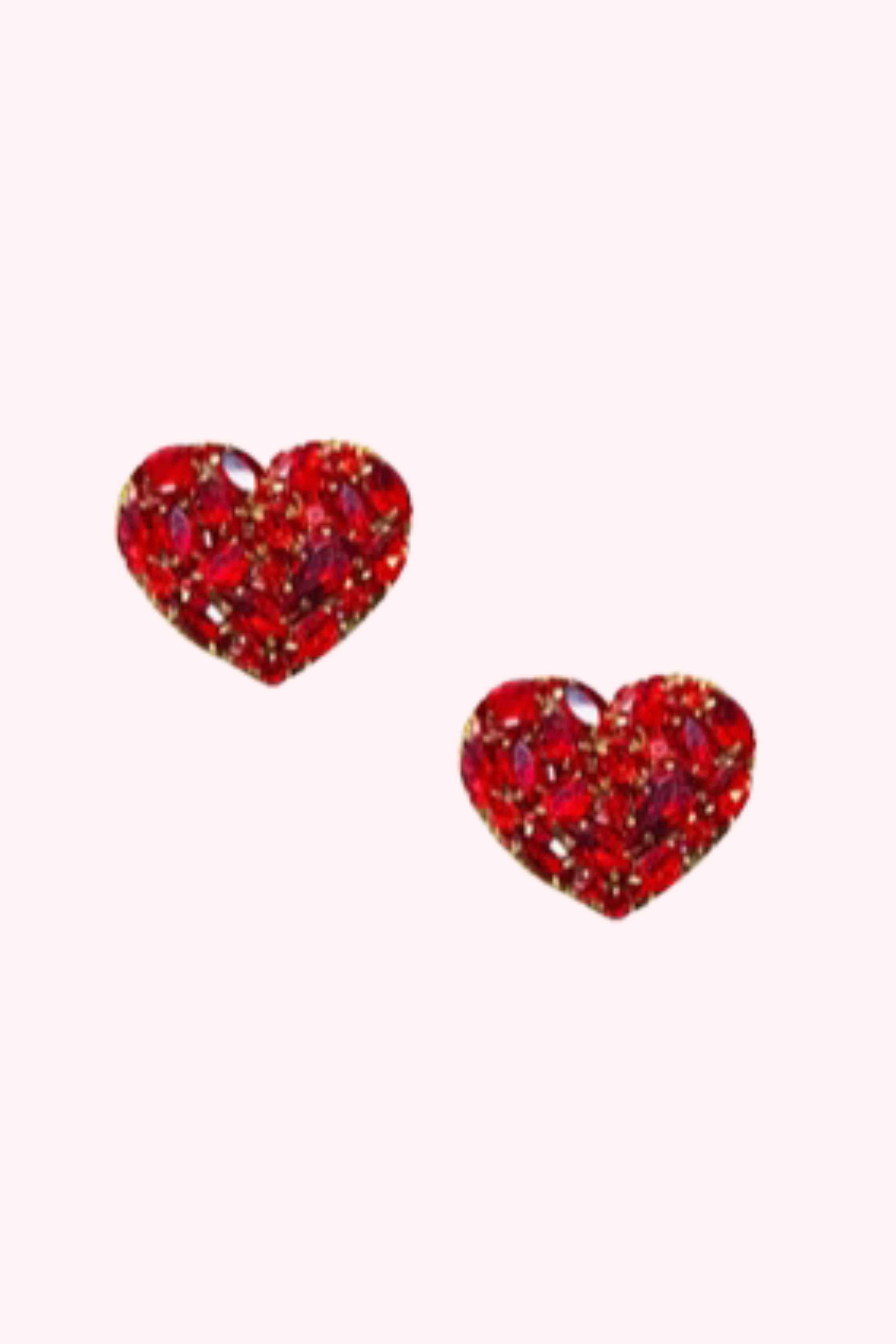 Golden Lily: Rhinestone Heart Stud Earrings - Obsession Boutique