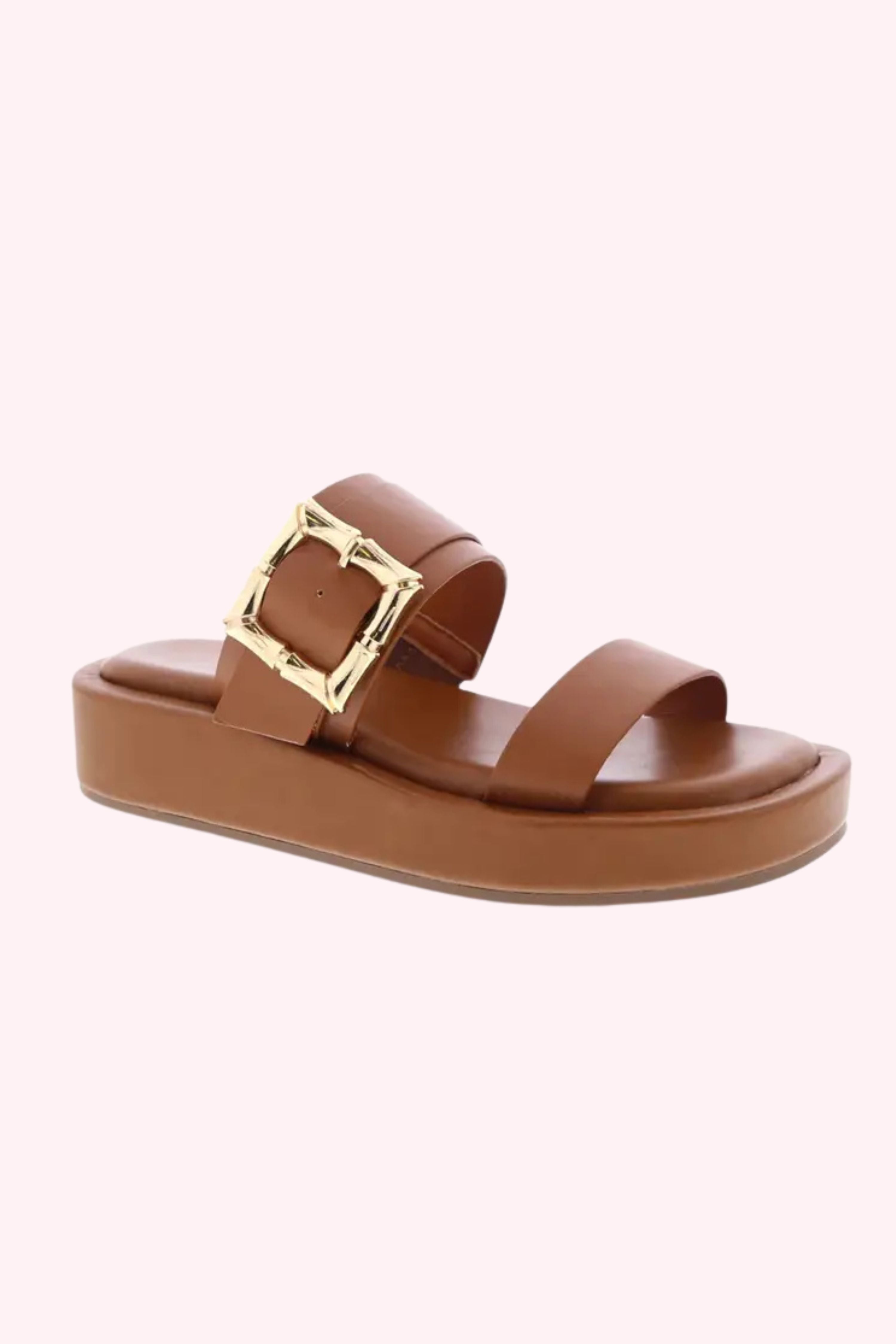 Raya Chunky Platform Double Strap Sandals - Tan - Obsession Boutique