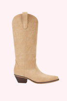 Beige cowboy boot on a white background