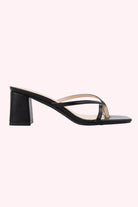 Elia Thong Strap Square Toe Block Heel Sandals - Black - Obsession Boutique