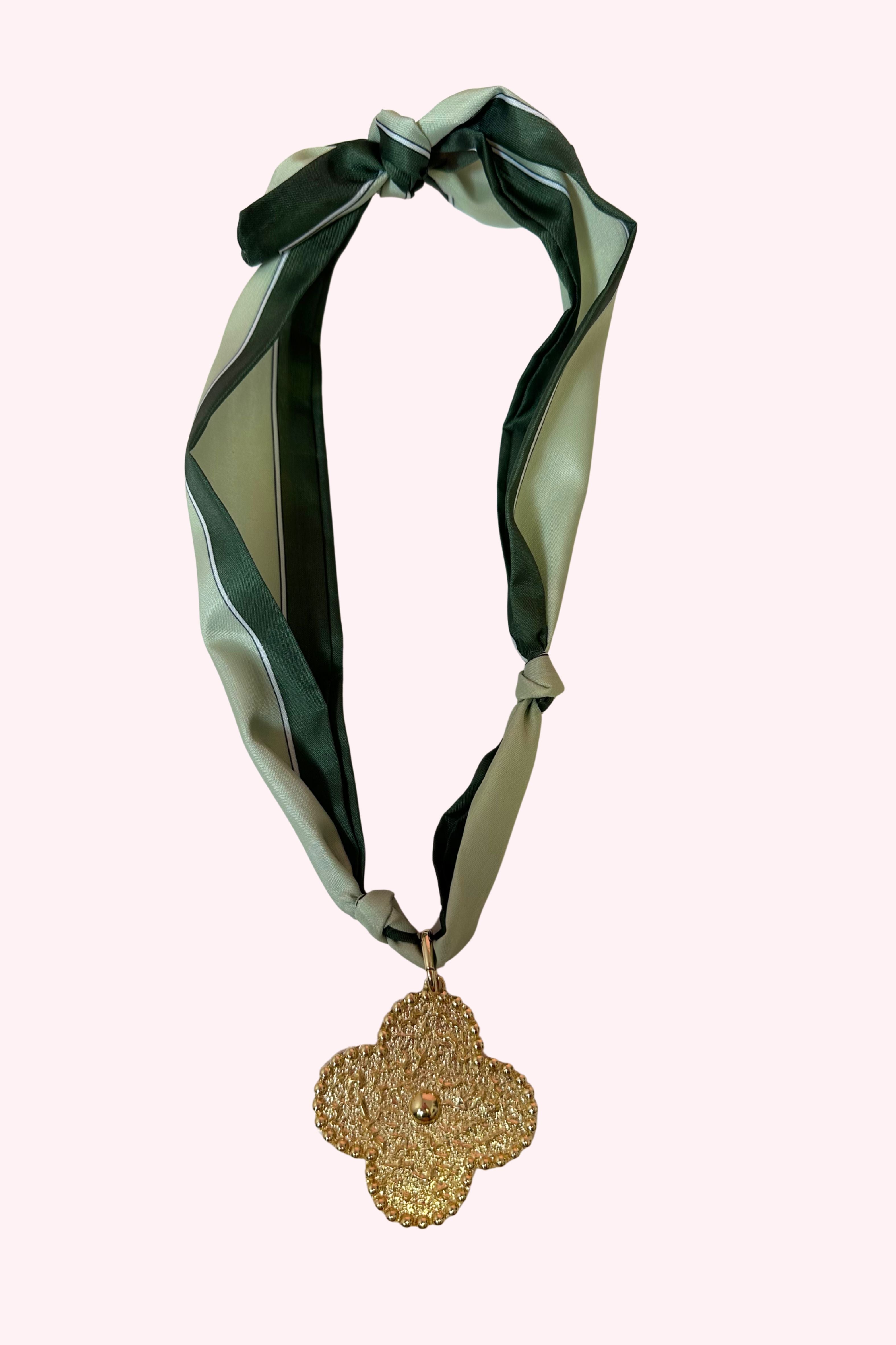 Two Tone Green Scarf Charm Necklace - Obsession Boutique